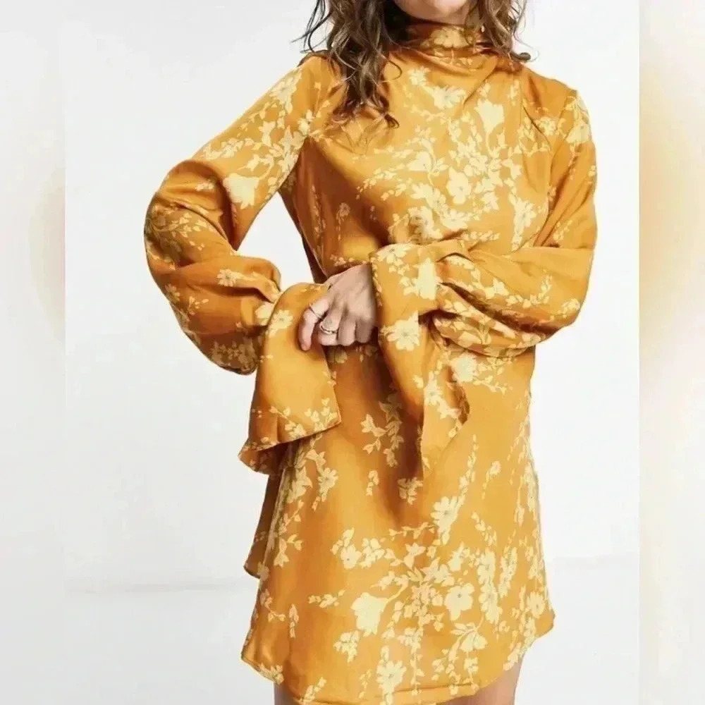 Free People Aries Floral Mini Dress Golden Yellow Size S/P #085